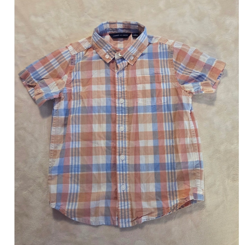 Janie and Jack Plaid Short‎ Sleeve Button-Up Shirt Boys Size 4 Spring Top